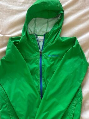 Columbia Bright Green Kids' Hooded Jacket with Blue Zipper